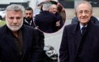 Florentino Pérez arropa a Joaquín Torres en la despedida de su padre. (Fotos: Gtres)
