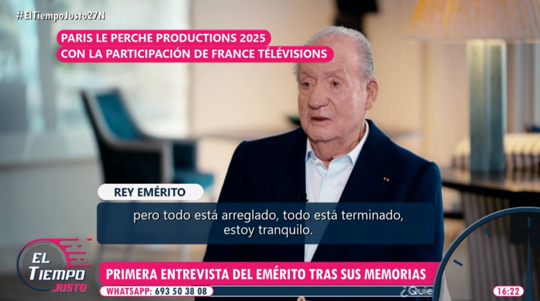 La entrevista del Rey Juan Carlos I en 'El tiempo justo'. (Foto: Telecinco)