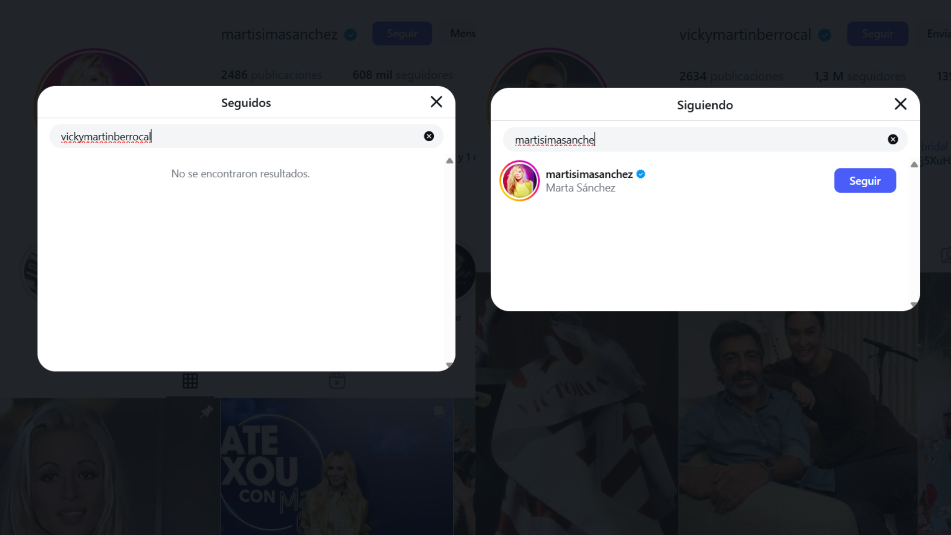 Los seguidos de Vicky Martín Berrocal y Marta Sánchez. (Foto: RRSS)