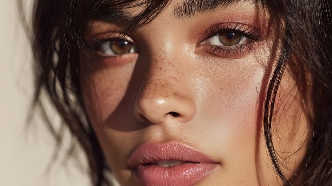 Una mujer con unos ojos marrones bonitos y grandes sin eyeliner