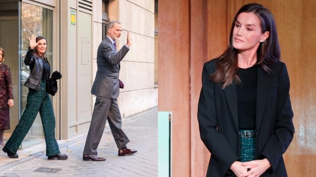 A la izquierda, la Reina Letizia en el 60º cumpleaños de la infanta Elena en 2023. A la derecha, este jueves 18 de diciembre. (Fotos: Gtres)