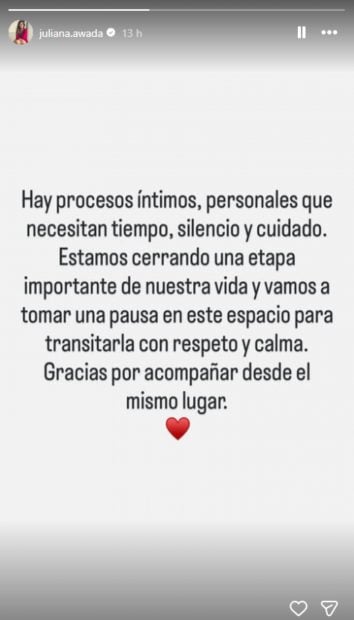 Comunicado de Juliana Awada en Instagram. (Foto: RR.SS.)