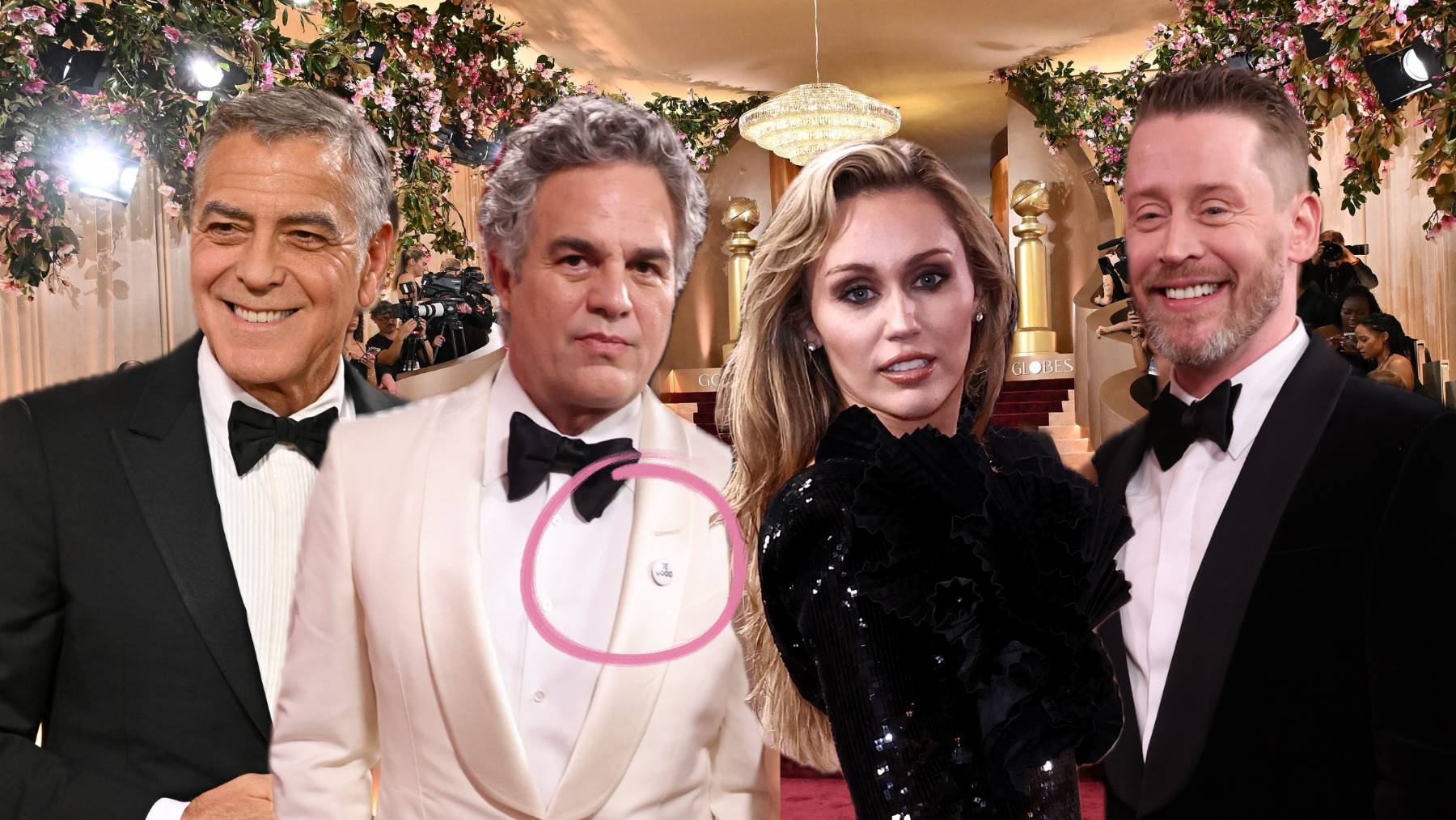 La cara B de los Globos de Oro: del pin reivindicativo de Mark Ruffalo al francés de George Clooney