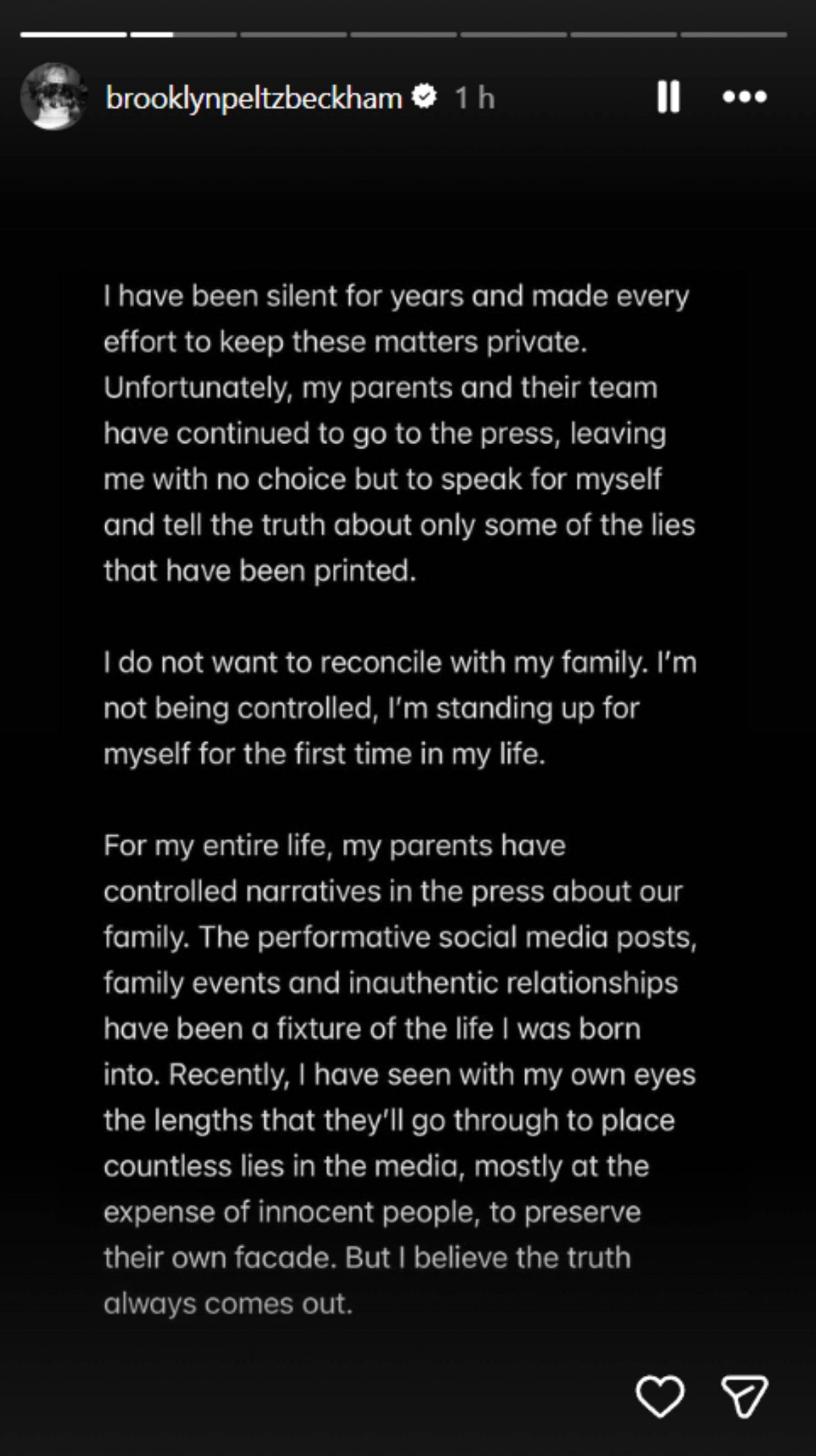 Comunicado de Brooklyn Beckham en Instagram. (Foto: RRSS)