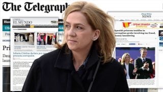 La Infanta Cristina y diversos medios hablando del caso Nóos. (Foto: Gtres)