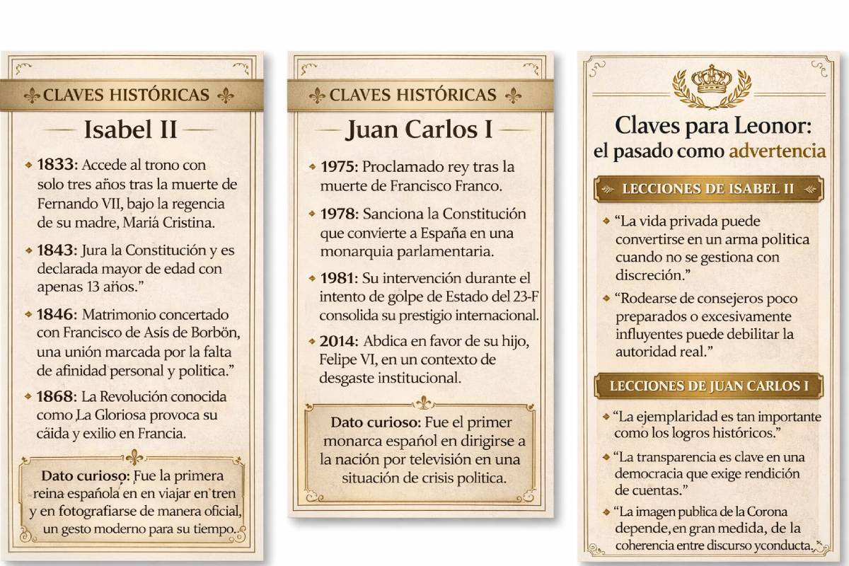 Infografía que compara los hitos históricos de Isabel II y Juan Carlos I.