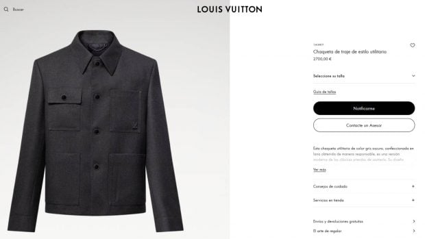 Chaqueta de Carlos Alcaraz. (Foto: web Louis Vuitton)