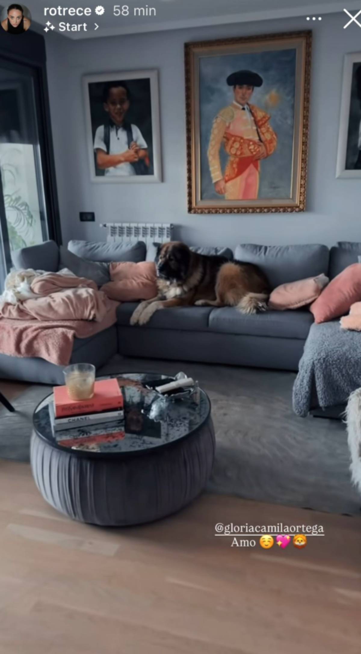 El salón, donde destaca un cuadro de su padre presidiendo la estancia. (Foto: Redes Sociales)