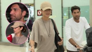 Tamara Gorro y Cayetano Rivera en el aeropuerto Adolfo Suárez Madrid- Barajas. (Foto: Gtres)