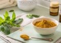 Turmeric, mint leaves, face pack