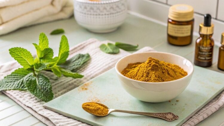 Turmeric, mint leaves, face pack