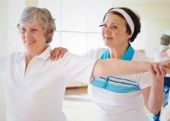 Retirees, stretching, exercise