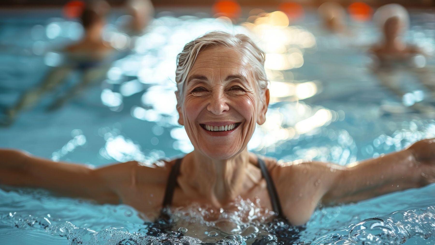 senior woman, water exercise
