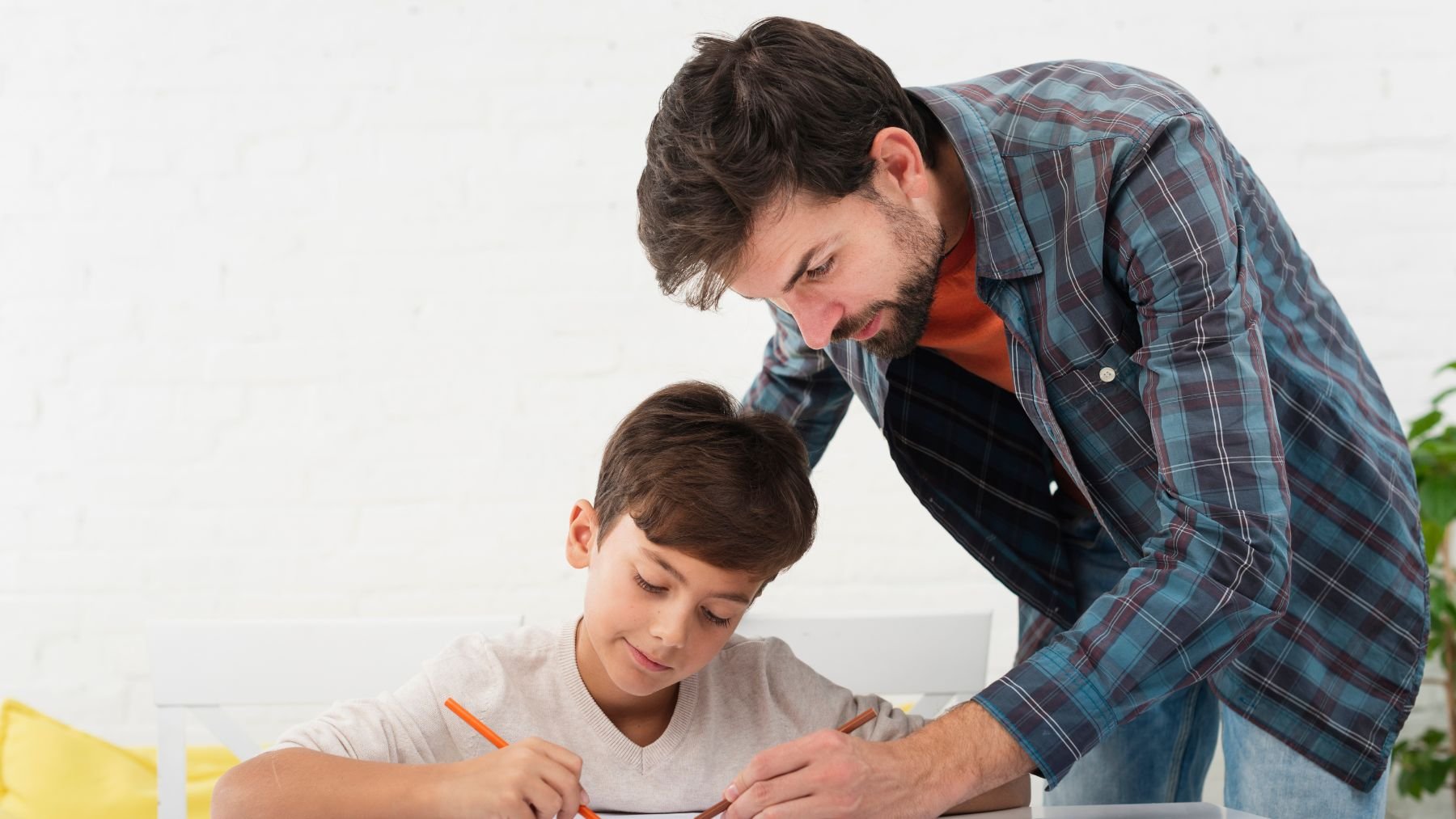 father, son, homework