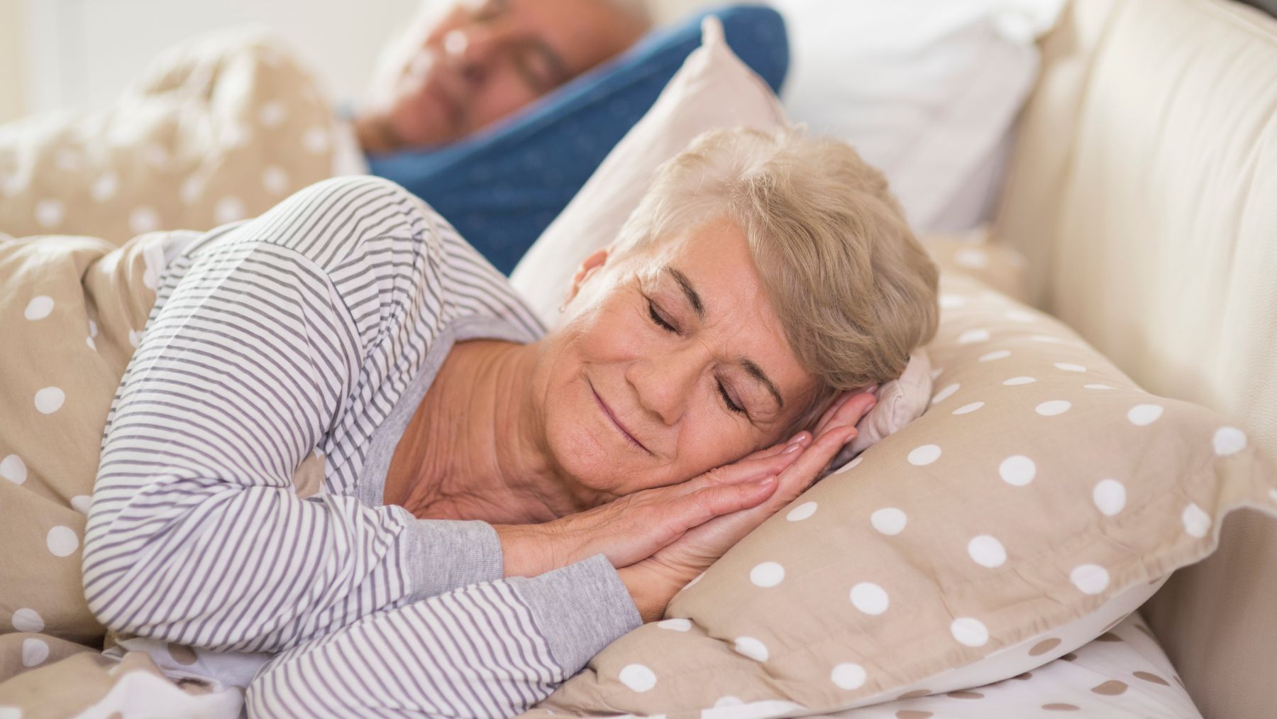 sleeping, older couple, bed