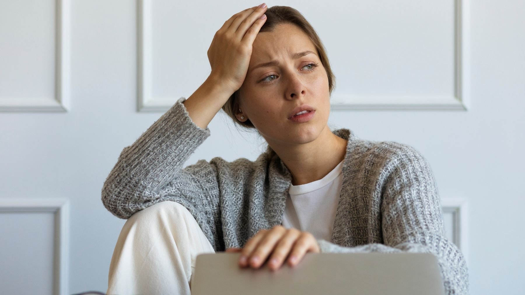 woman, thinking, frustration