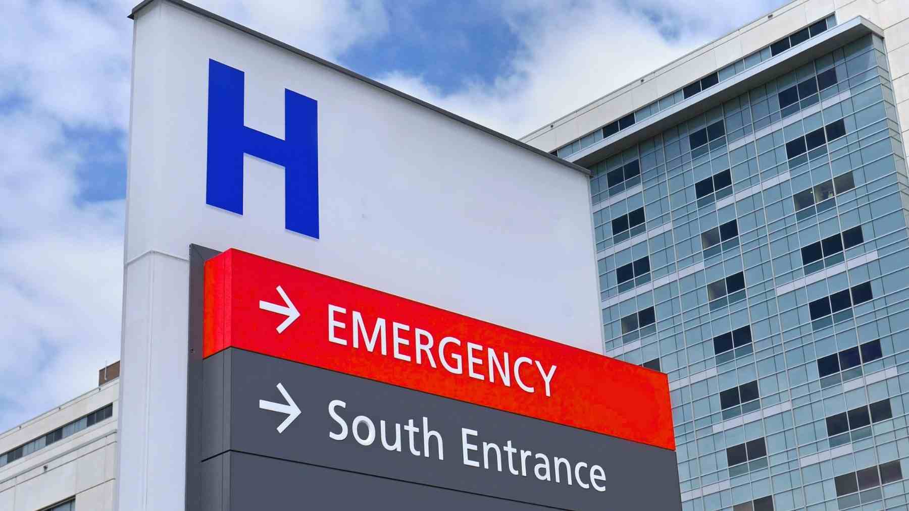 Hospital emergency entrance where Candida auris infections can spread among vulnerable patients