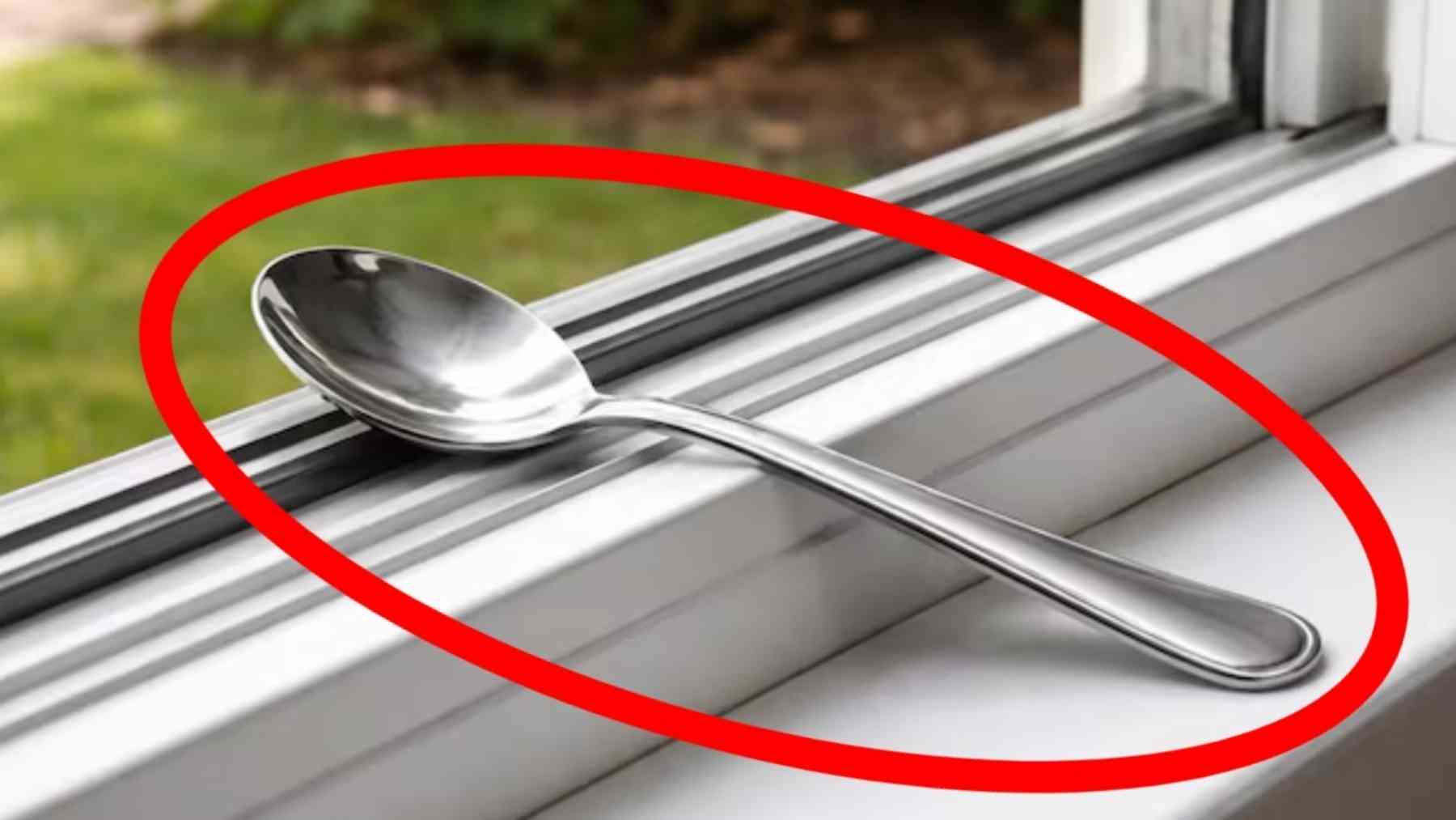Metal spoon placed on a window sill as part of a viral home humidity trick