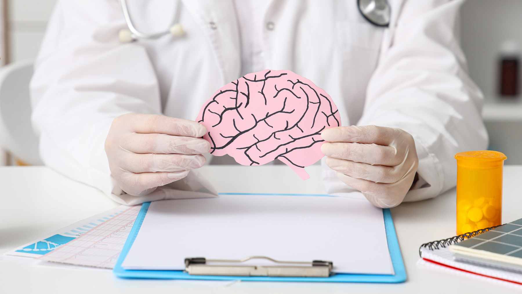 A medical researcher reviewing brain network connectivity data during a study on the potential effects of psilocybin on neurodegenerative conditions.