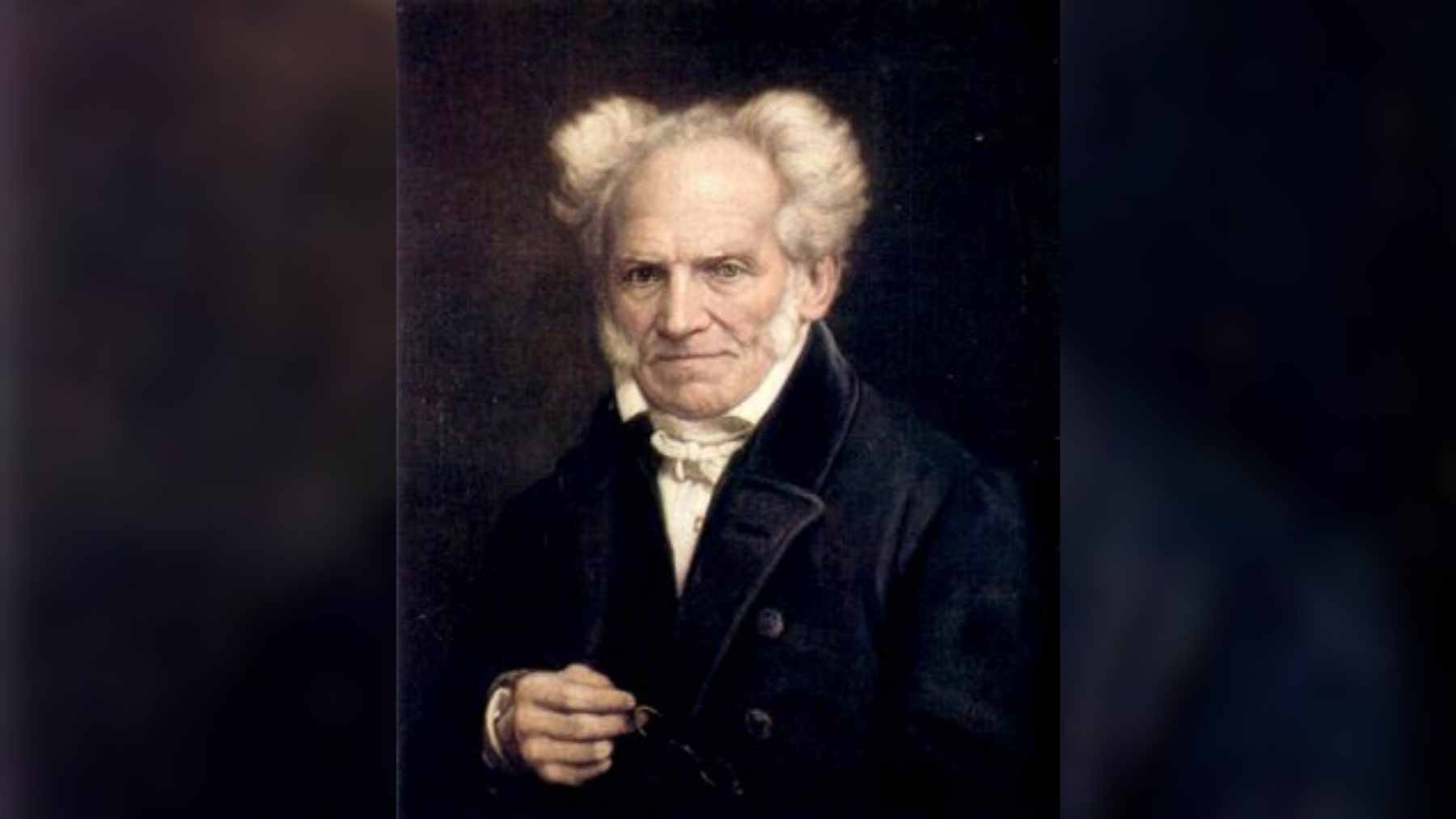 Arthur Schopenhauer, philosopher: "The first half of life chases happiness; the second only tries to avoid misery," and the turning point is this 1 A portrait of Arthur Schopenhauer next to an open book, symbolizing the philosophical concept of life as a text and its later commentary.