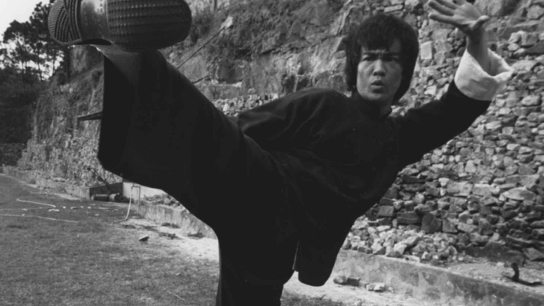 A martial artist practicing focus and technique in a training hall, representing the power of deliberate practice.