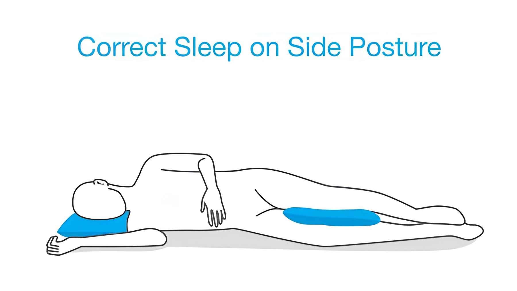 It's not just comfort, sleeping on your side versus your back changes your spine, breathing and sleep quality, and one position wins for your body 1 Illustration showing the correct side sleeping posture with proper head support and a pillow between the knees to maintain spinal alignment.