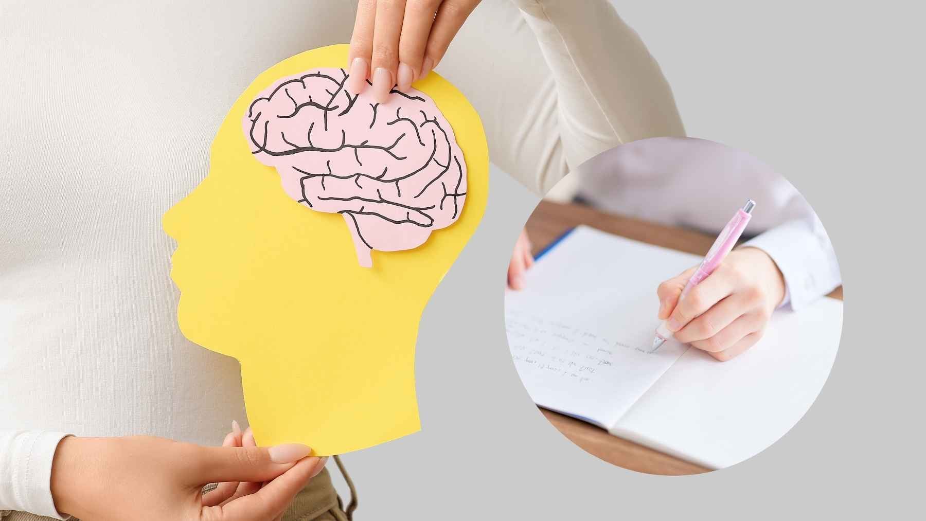 An older adult writing on a digital tablet with a stylus during a cognitive health study.