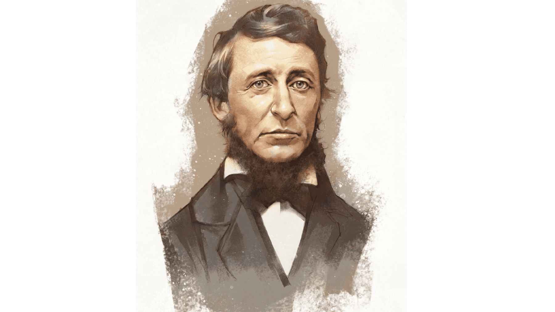 Henry David Thoreau, philosopher: "In my house I had three chairs: one for solitude, one for friendship, and one for company" 1 Portrait illustration of Henry David Thoreau, the American philosopher and author of Walden, known for his reflections on solitude and simple living.