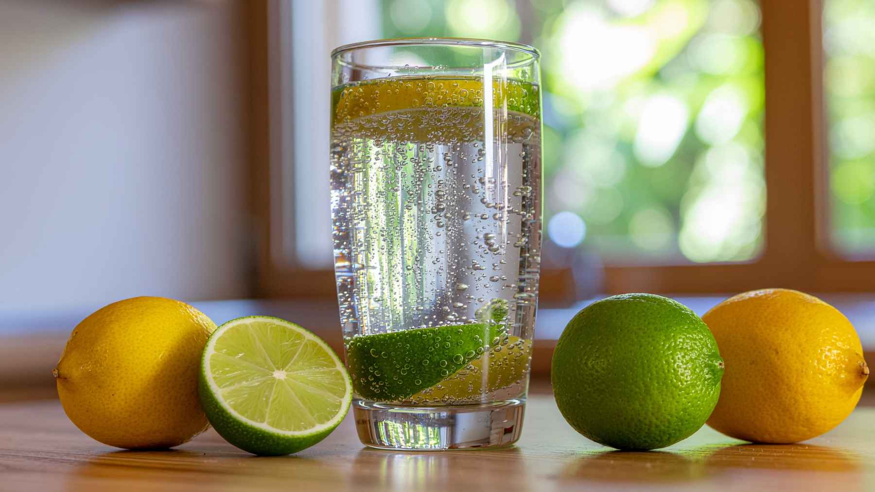 A mug of warm water with a slice of fresh lemon on a table, symbolizing morning hydration and wellness.