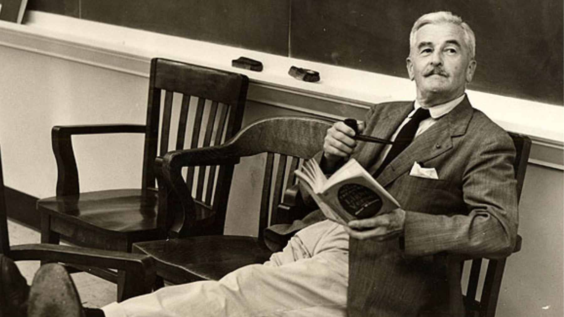 William Faulkner, writer: "You don't love someone for their virtues, but in spite of their flaws," and his view on love still unsettles couples today 1 A vintage photograph of Nobel Prize-winning author William Faulkner, known for his complex and honest exploration of human relationships.