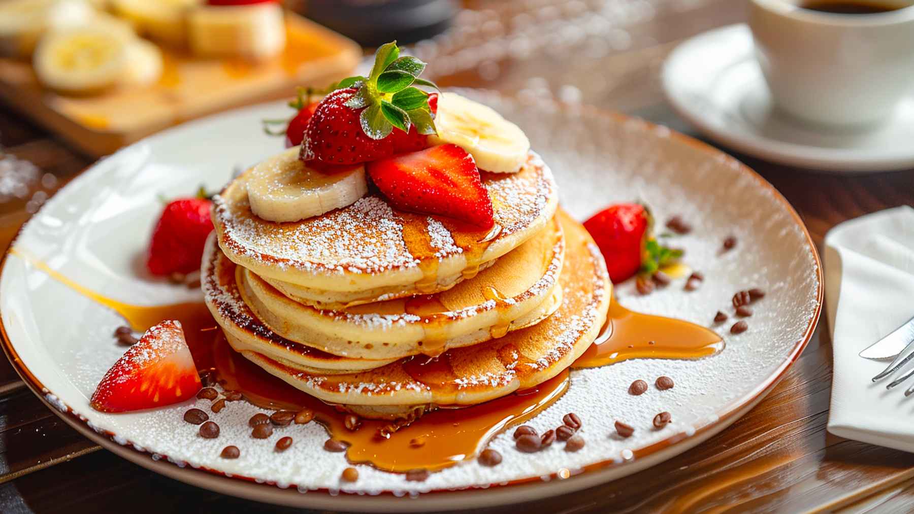 A stack of high-protein cottage cheese pancakes topped with fresh mixed berries and mint leaves.