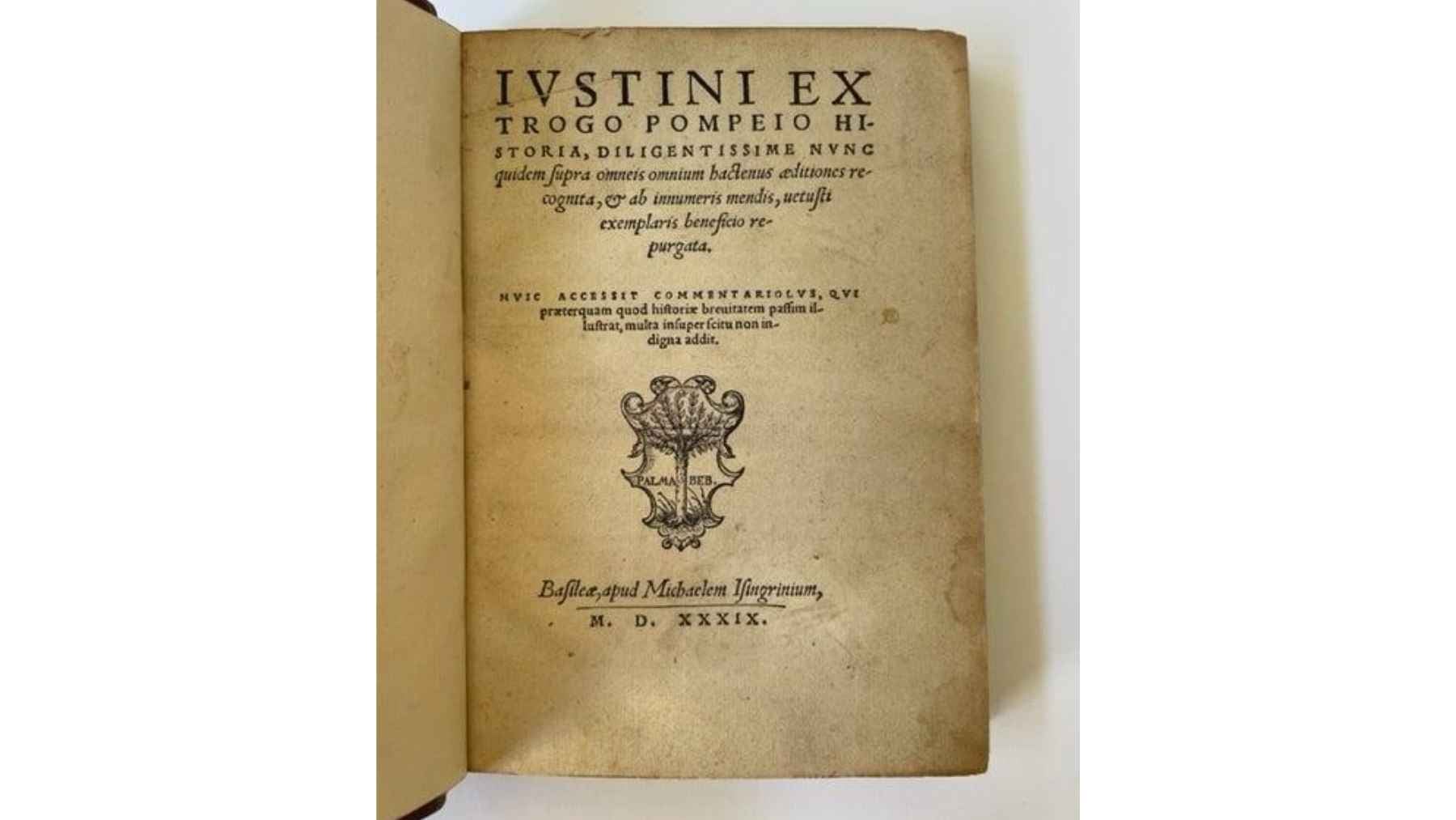 An open 16th-century edition of Justin's Epitome of the Philippic History by Pompeius Trogus, the source preserving the Roman account of Hispania