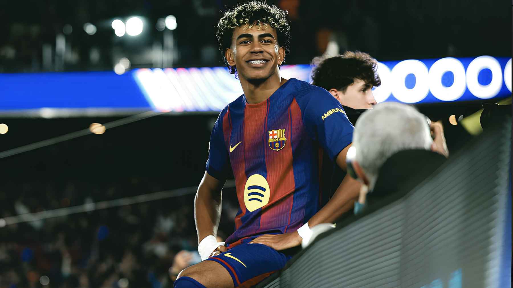 Spanish football player Lamine Yamal on the pitch during a major international tournament match.