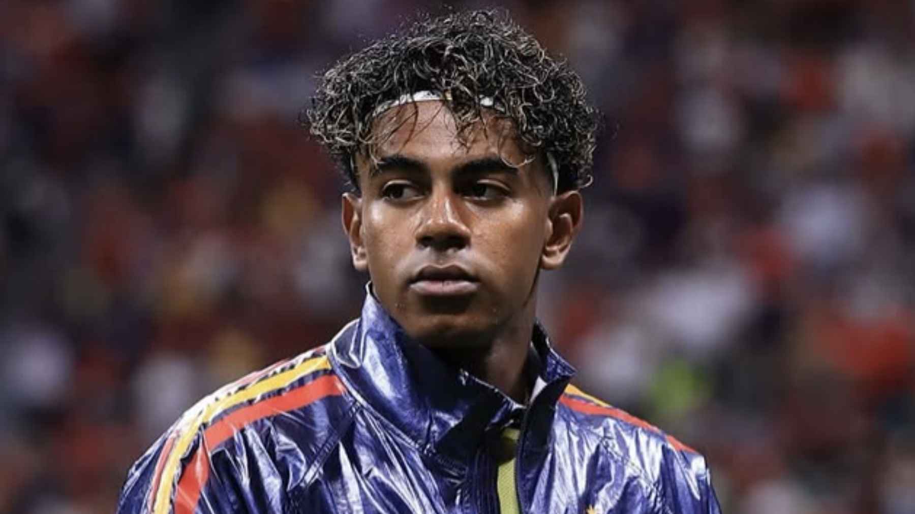 Spanish football player Lamine Yamal on the pitch during a major international tournament match.