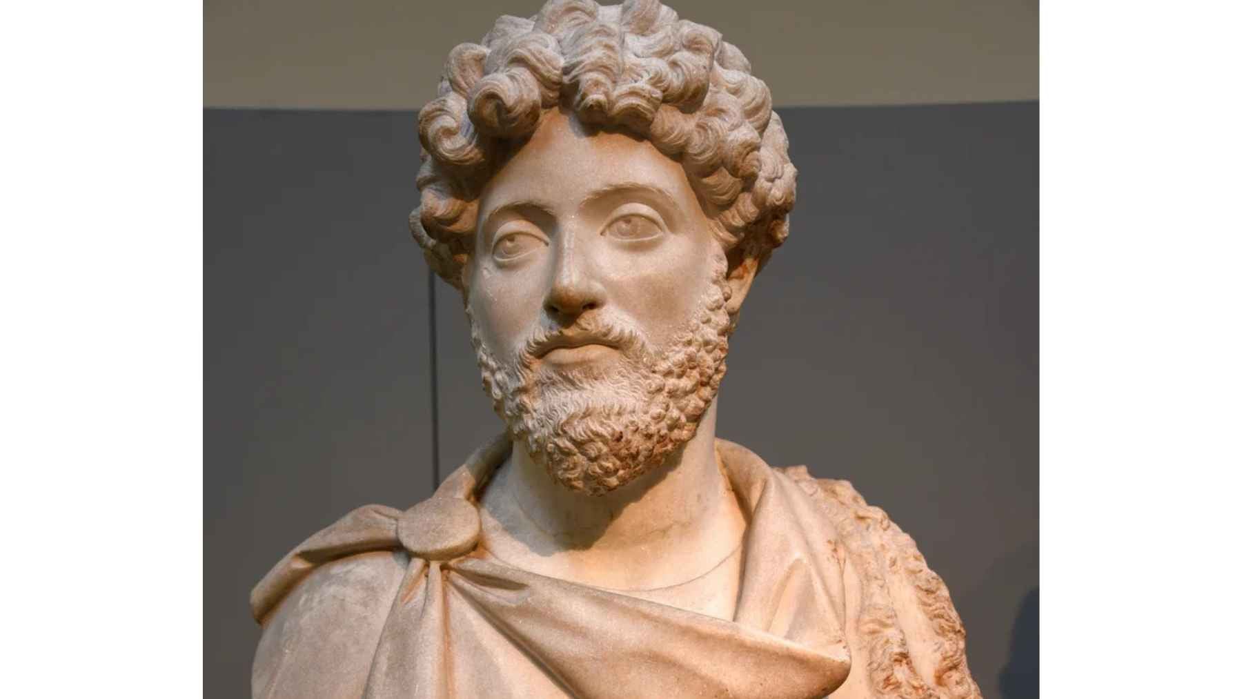 Marble bust of a Roman emperor displayed in a museum, illustrating the Stoic philosophy discussed in Meditations