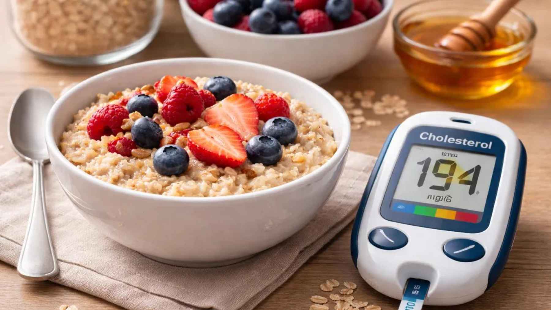 Bowl of plain oatmeal porridge representing a short-term diet experiment aimed at lowering cholesterol levels