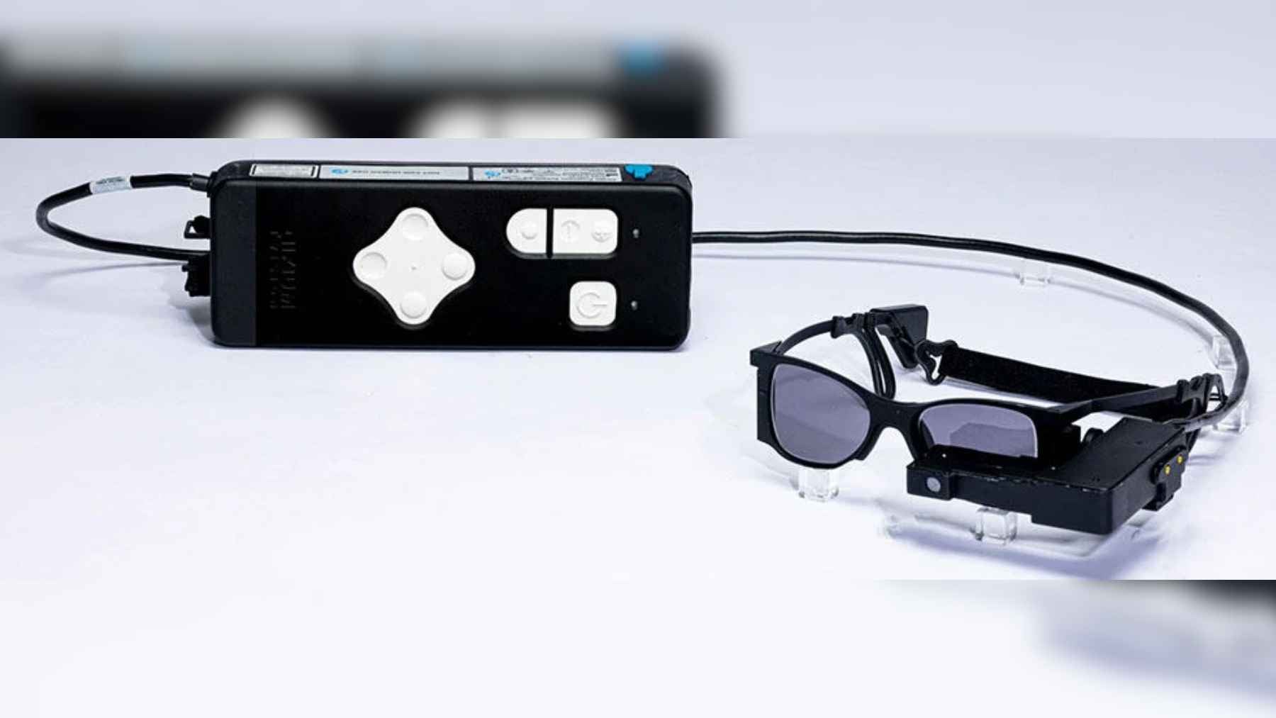 A conceptual visualization of the PRIMA wireless retinal implant system, showing how the device restores form vision for patients.
