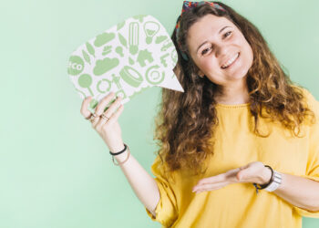 Inteligencia emocional, discurso, mujer, palabras, burbuja