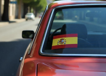 coche, pegatina, bandera, España
