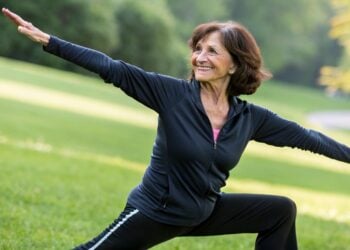 Mujer estirando, ejercicio, estirar