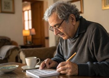 Hombre mayor, actividades, sudoku