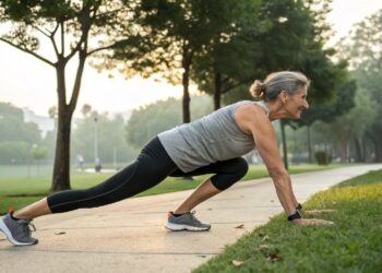Mujer estirando, ejercicio, entrenamiento