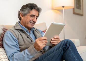 señor, hombre, iPad, apps