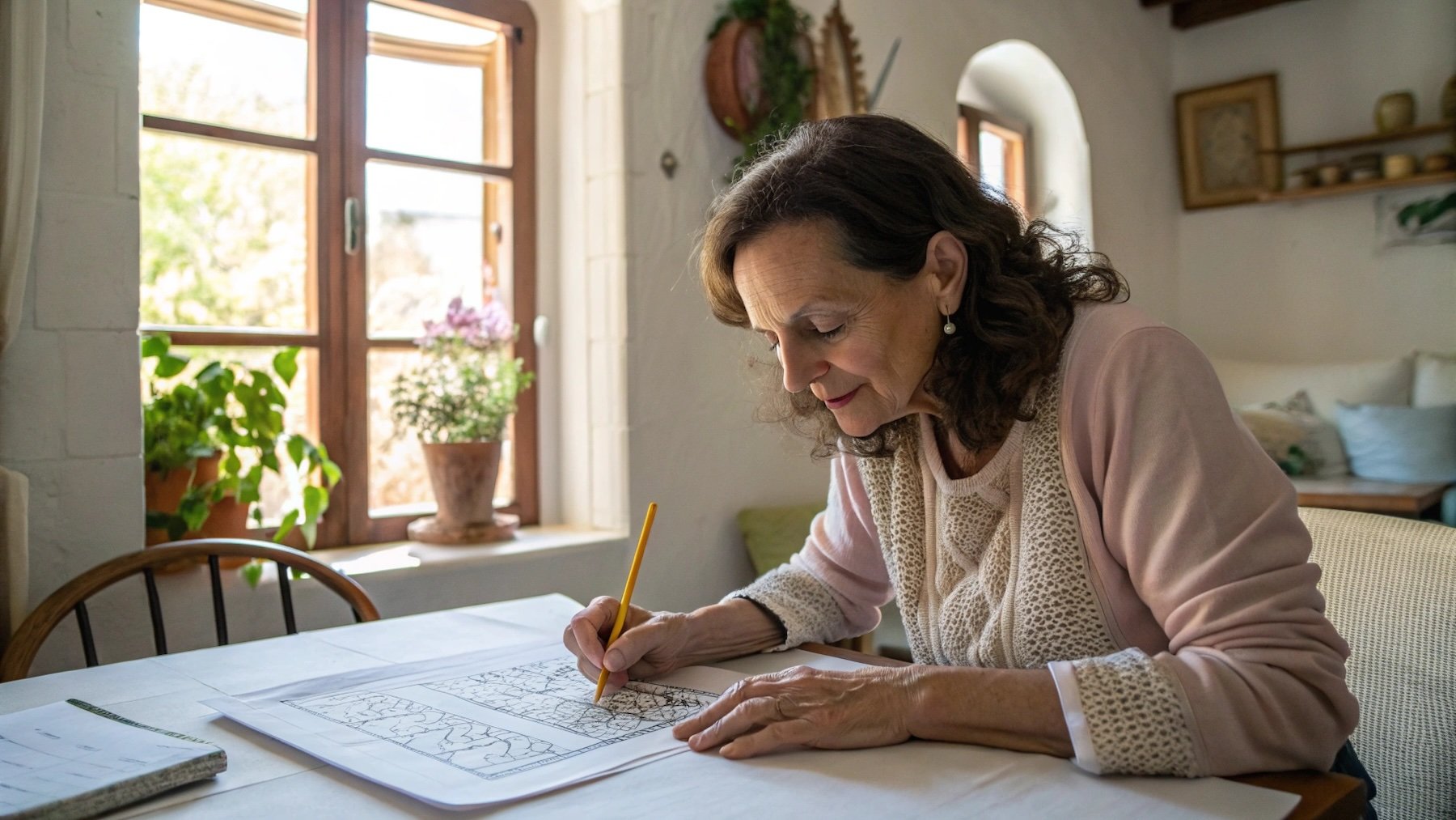 Mujer, ejercicio mental, laberinto, actividades