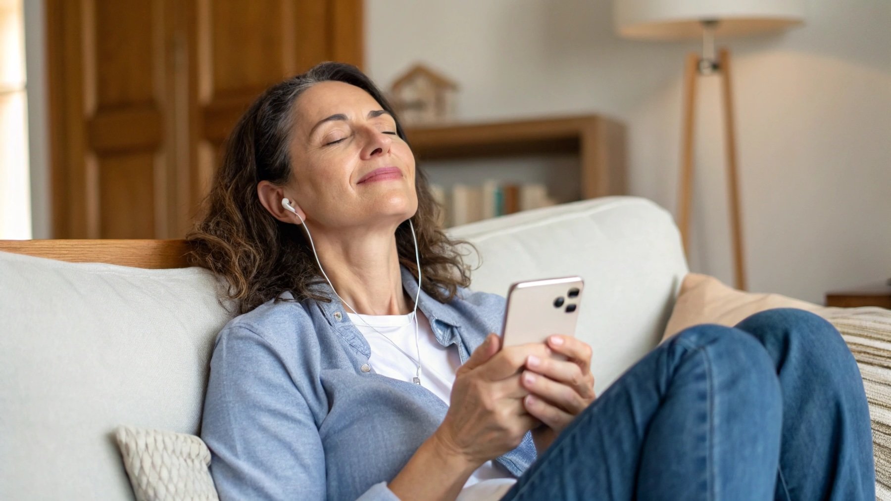 Mujer con cascos, mujer, meditación