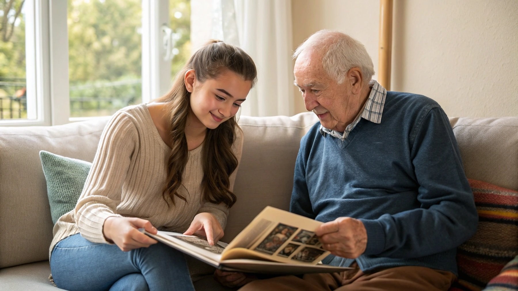 Nieta con su abuelo, nieta, abuelo, ejercicio mental