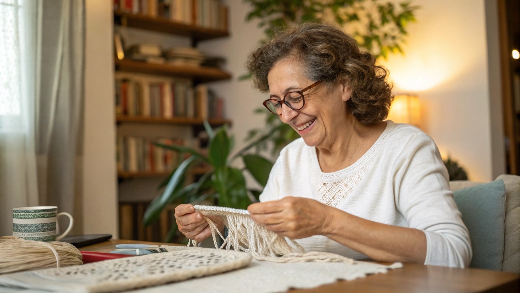 Mujer, pasatiempo, macramé, actividades