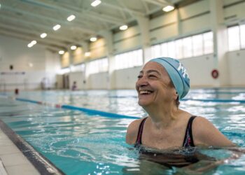 Mujer, piscina, ejercicio, deporte