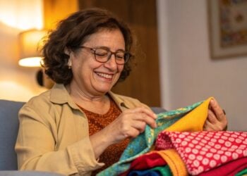 Mujer, telas, pasatiempo