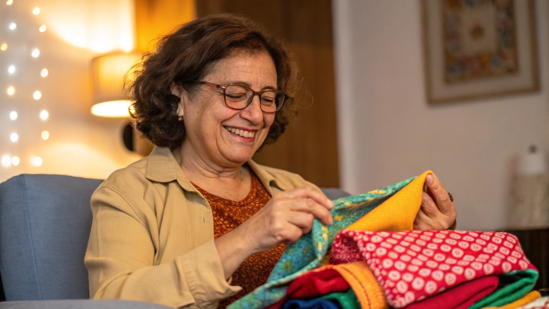 Mujer, telas, pasatiempo